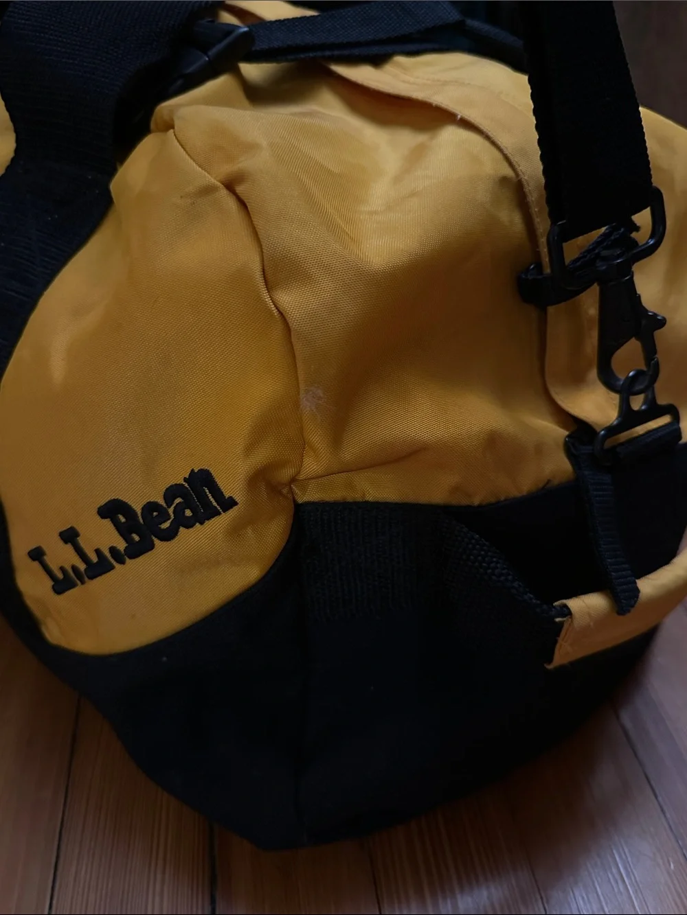 L.L. Bean Yellow and Black Nylon Duffel with Shoulder Strap - XL